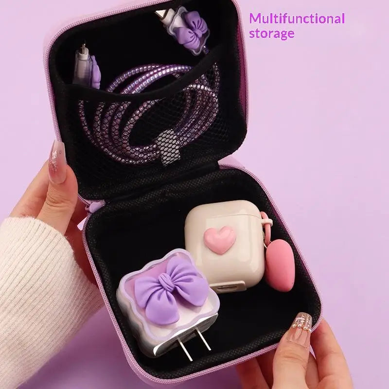 Cute 3D Heart Wave Charger Storage Bag | Travel Organizer