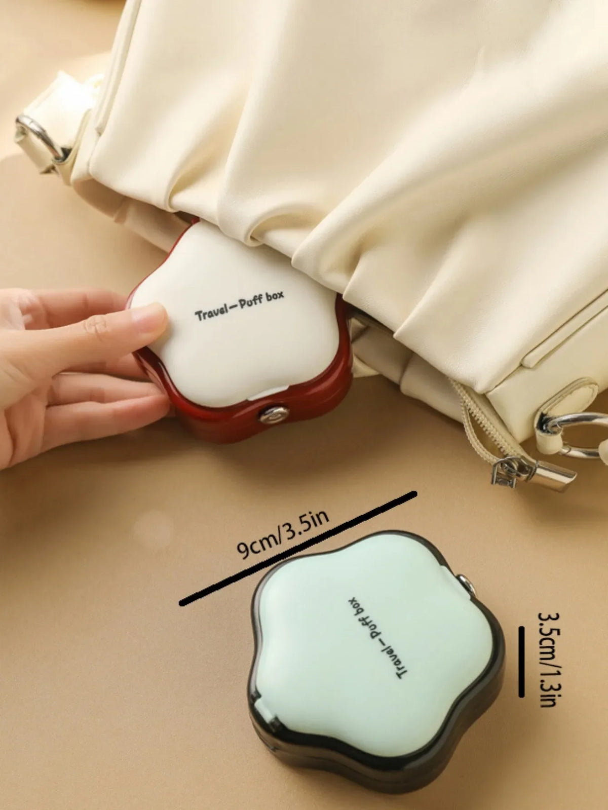 Portable Powder Puff Storage Box with Mirror – Travel Makeup Case