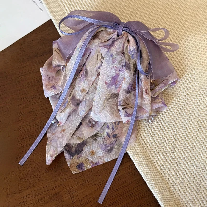 Floral Bow Bead Shark Clip – French Elegant Hair Claw