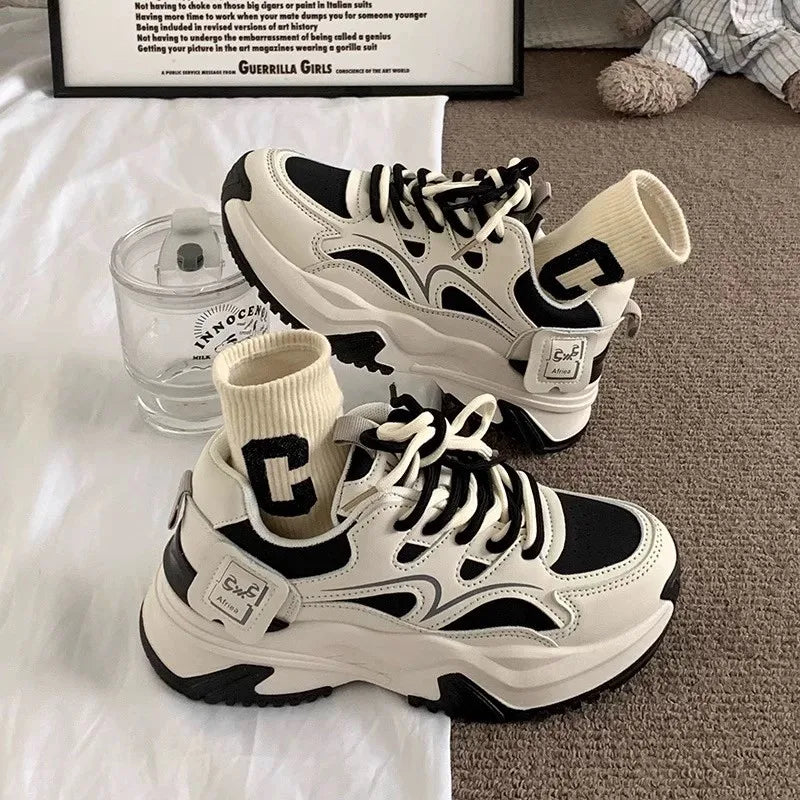 Women's Chunky Platform Sneakers – Lace-Up Mesh Sports Shoes