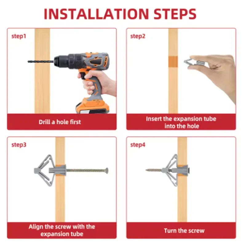 100pcs Drywall Anchor Kit – 50 Sets Wall Anchors & Screws