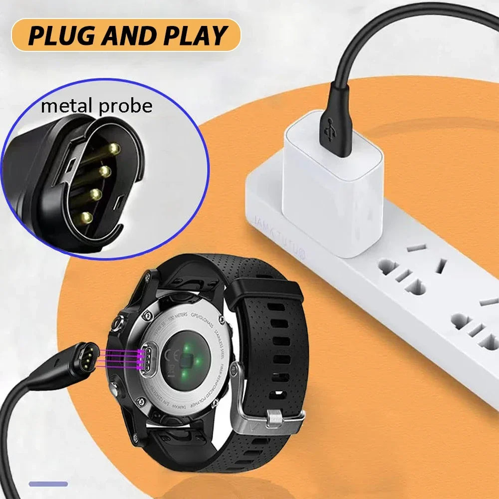 1M USB Charging Cable for Garmin Fenix 7 6 5 & Forerunner