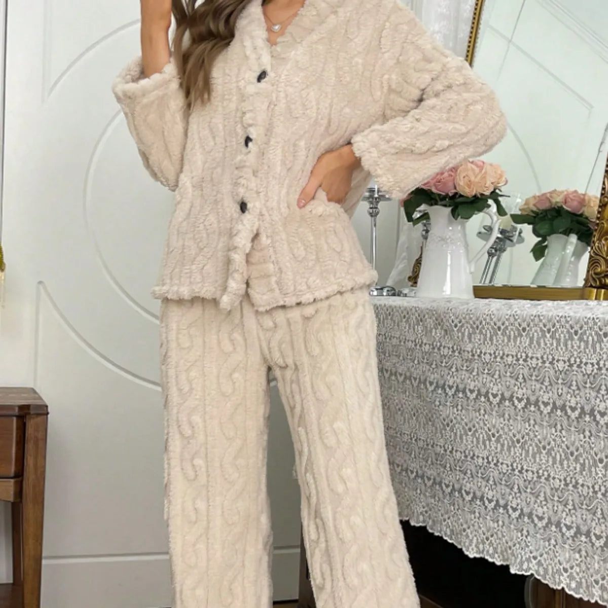 Women's Coral Velvet Pajama Set – Thick Warm Winter Loungewear