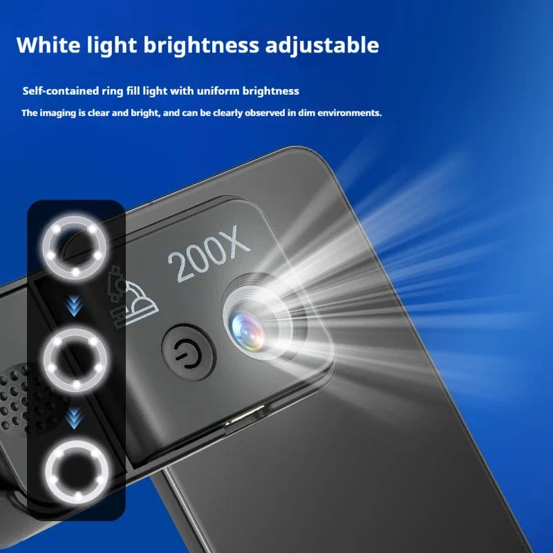 200X Portable Mobile Microscope – UV Purple Light & Rechargeable