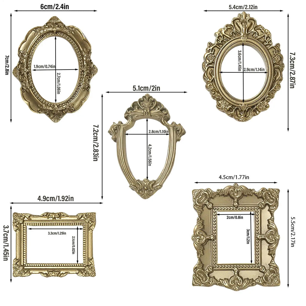 Mini Antique Gold Picture Frames Set of 5 – Vintage Resin