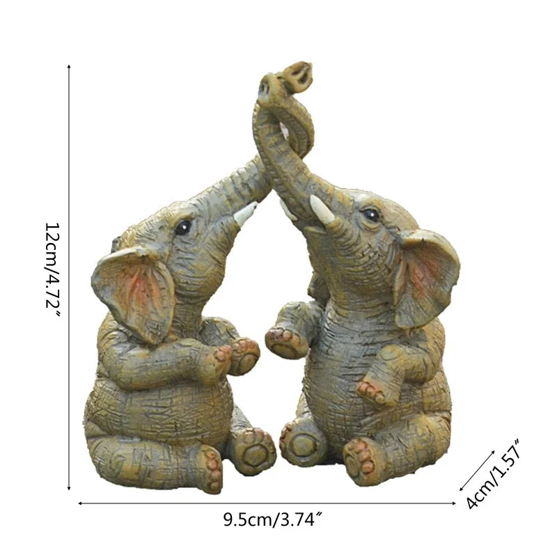 Elephant Couple Figurine – Resin Home Décor Statue Ornament