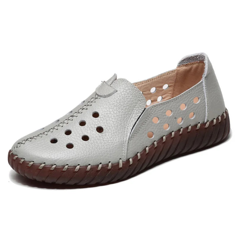 Women's Genuine Leather Retro Loafers – Wide Fit Flat Shoes