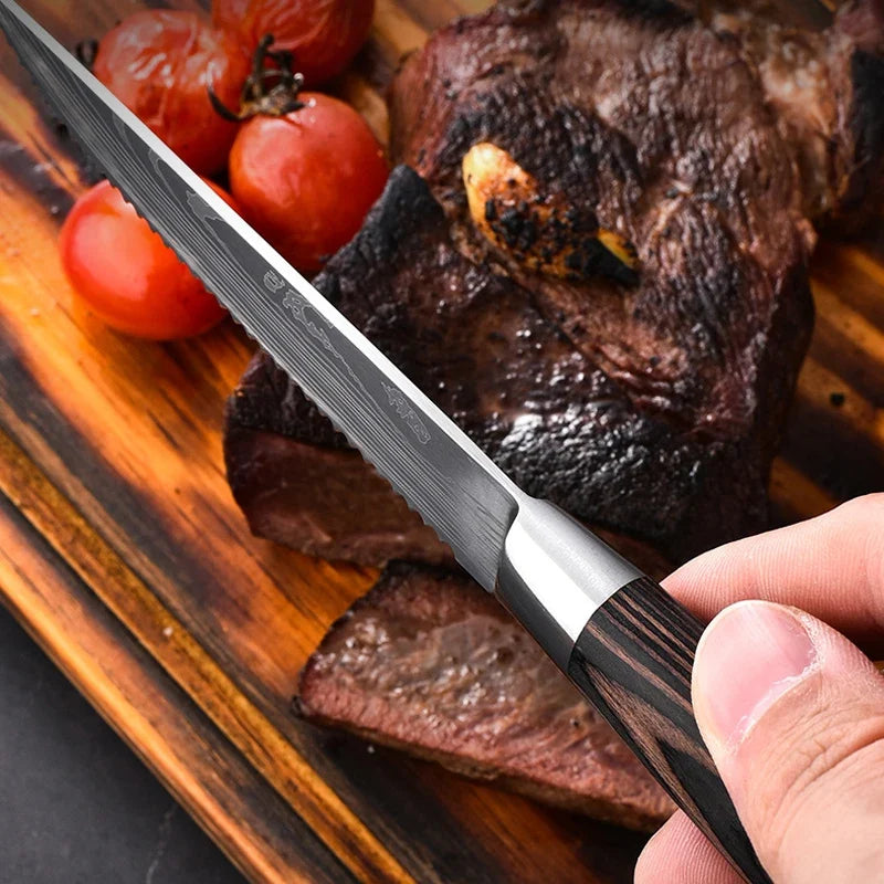 Stainless Steel Serrated Steak Knife with Plastic Handle