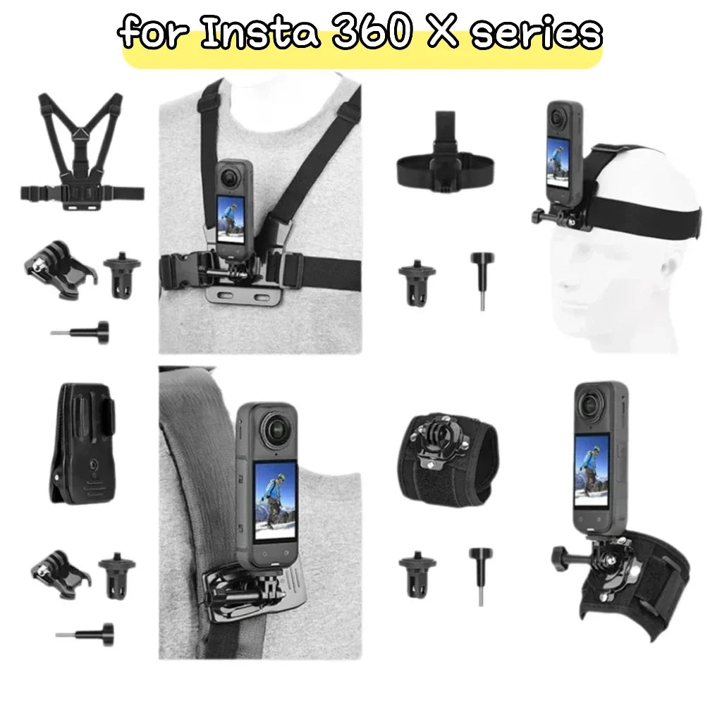 Insta360 X5/X4/X3 Accessories Kit – Chest, Head & Wrist Mount