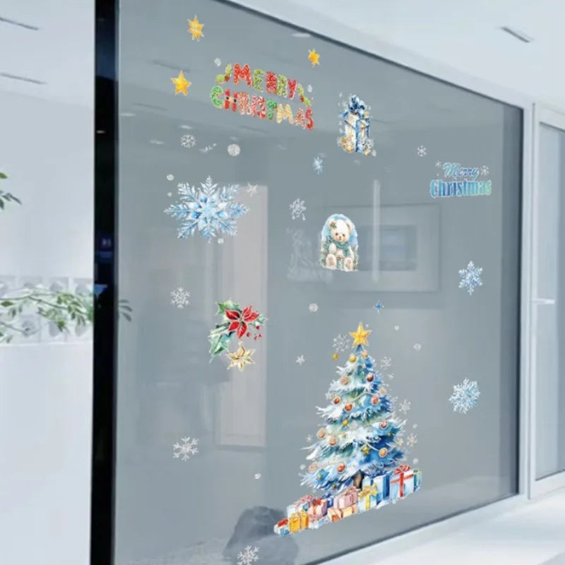 Christmas Santa Claus Gold Powder Electrostatic Window Stickers
