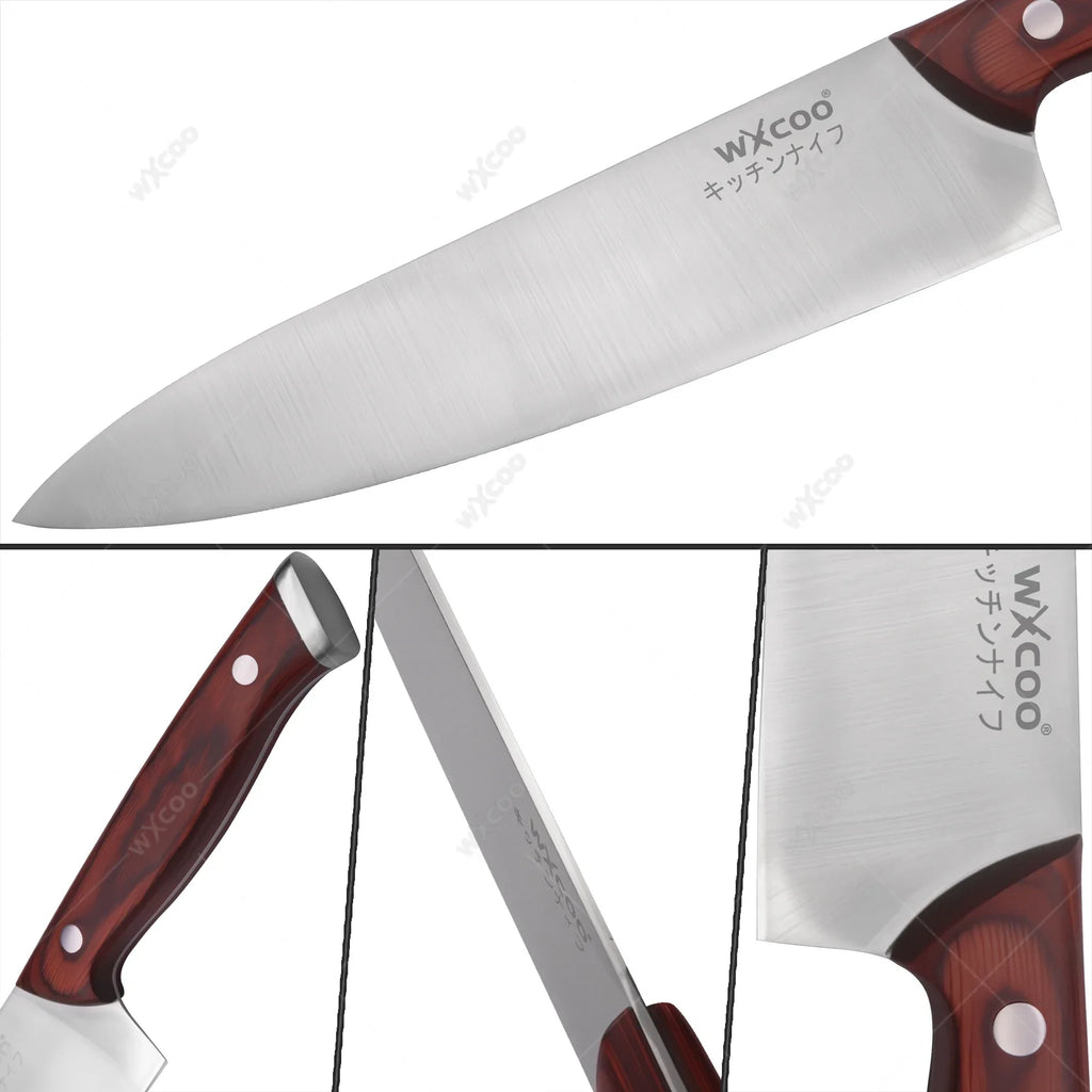 WXCOO Japanese Santoku Knife | Wooden Handle Kitchen Knife