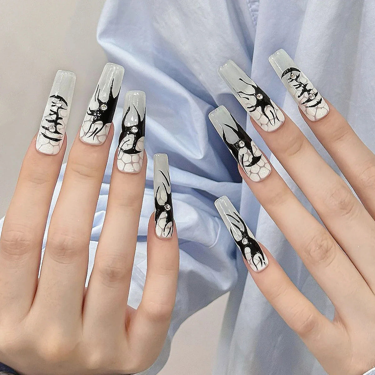 Black Coffin Press-On Nails | Long Ballet Fake Nails Set