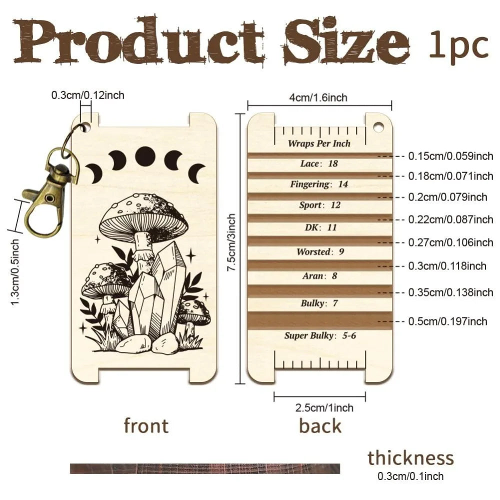 Wood Yarn WPI Gauge – Moon Phase Mushroom Spinning Card & Diz