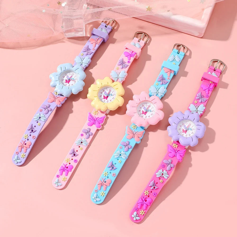 Kids Floral Silicone Wristwatch – Waterproof Cartoon Watch for Girls