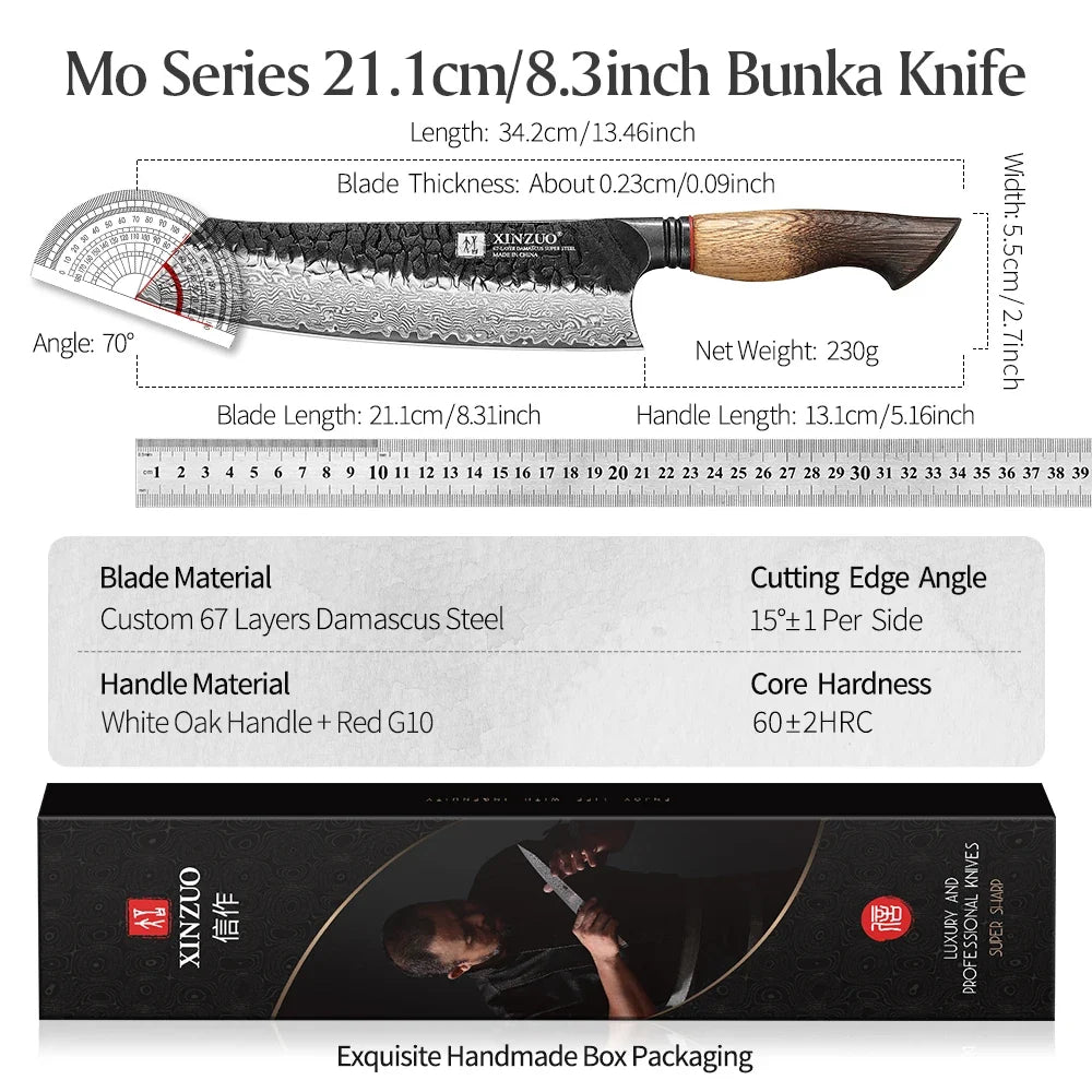 XINZUO 8.31" Bunka Knife – 67-Layer Damascus Steel Chef Knife