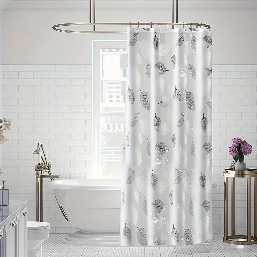 Eco Friendly PEVA Waterproof Bath Curtain Rustproof Grommets Leaf
