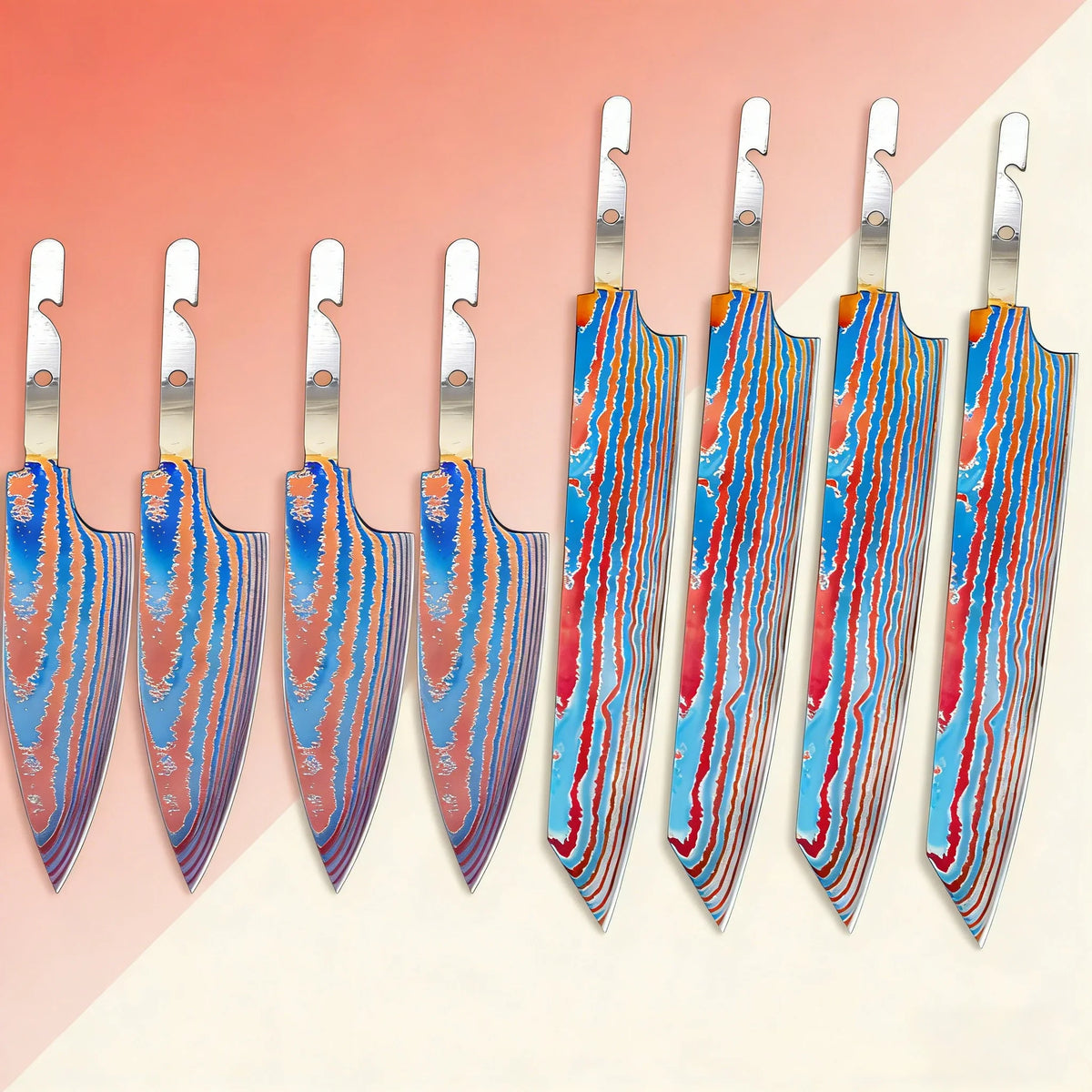 Damascus Steel Santoku Blank Blade Set – Hand Forged, DIY