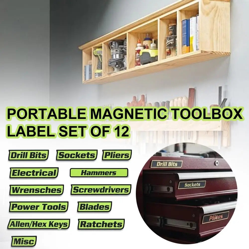 12-Piece Magnetic Toolbox Drawer Labels | 3D Bold Organizer