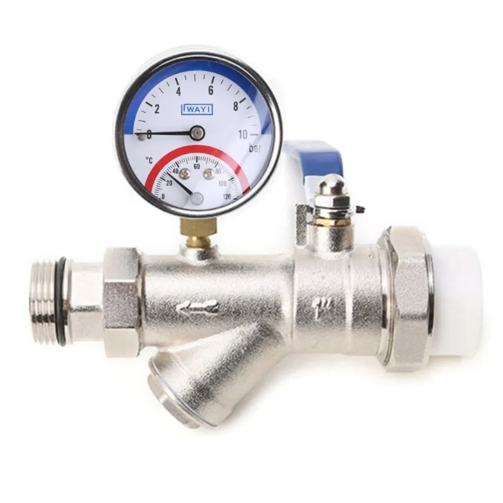 2-in-1 Pressure Gauge Thermometer 10 Bar Temperature Up 120 C Floor