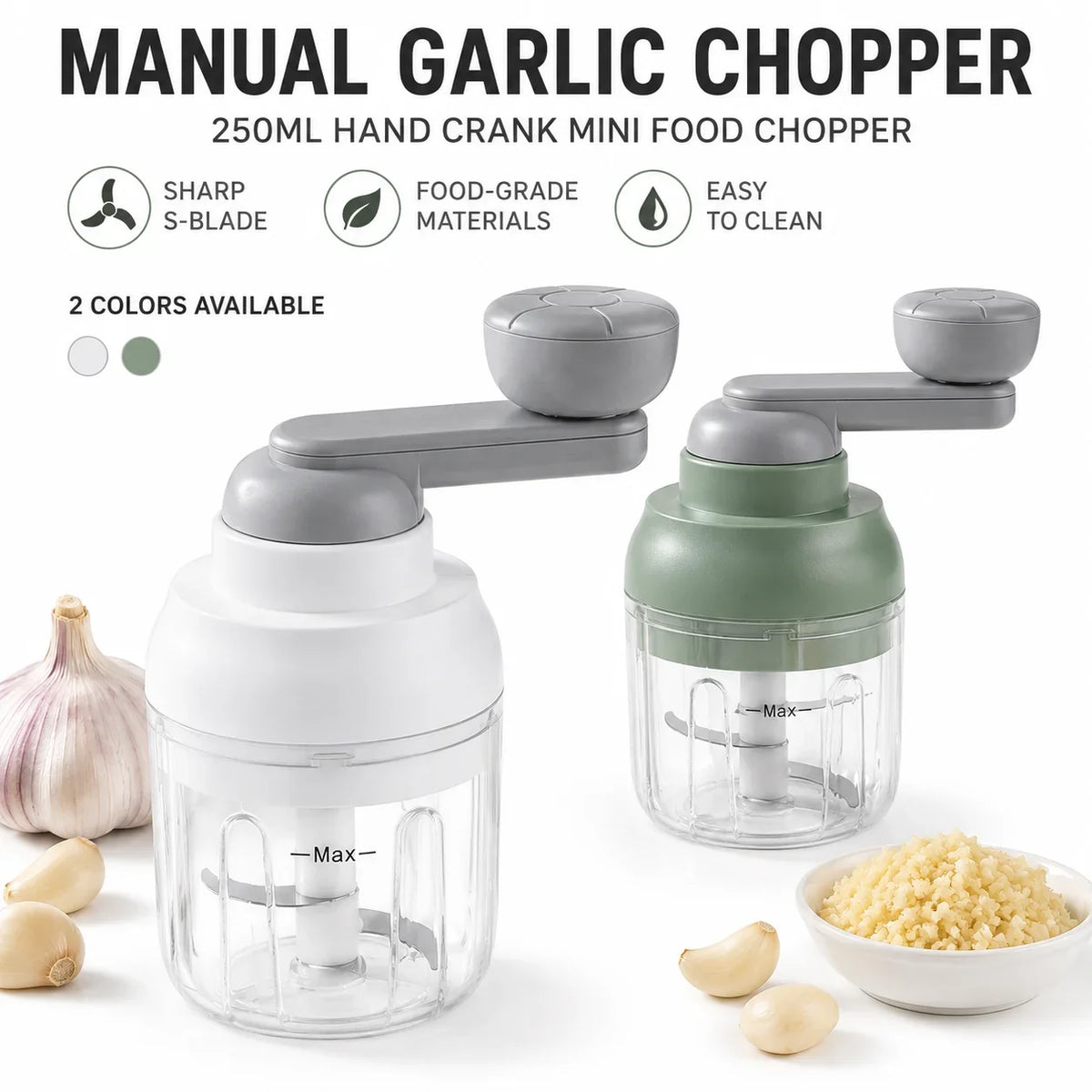 Manual Food Processor 250ml – Hand Crank Vegetable Chopper