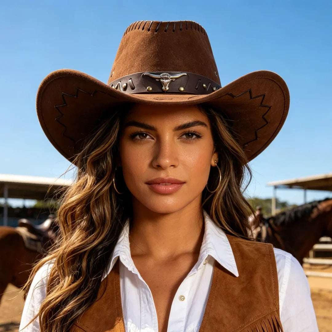 Artificial Suede Western Cowboy Hats Vintage Big-edge Gentleman
