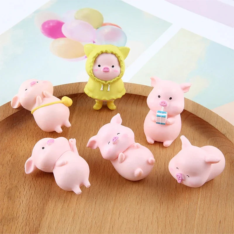 Cute Cartoon Pink Pig Figurine Miniaturas Ornament Resin Piggy Statue