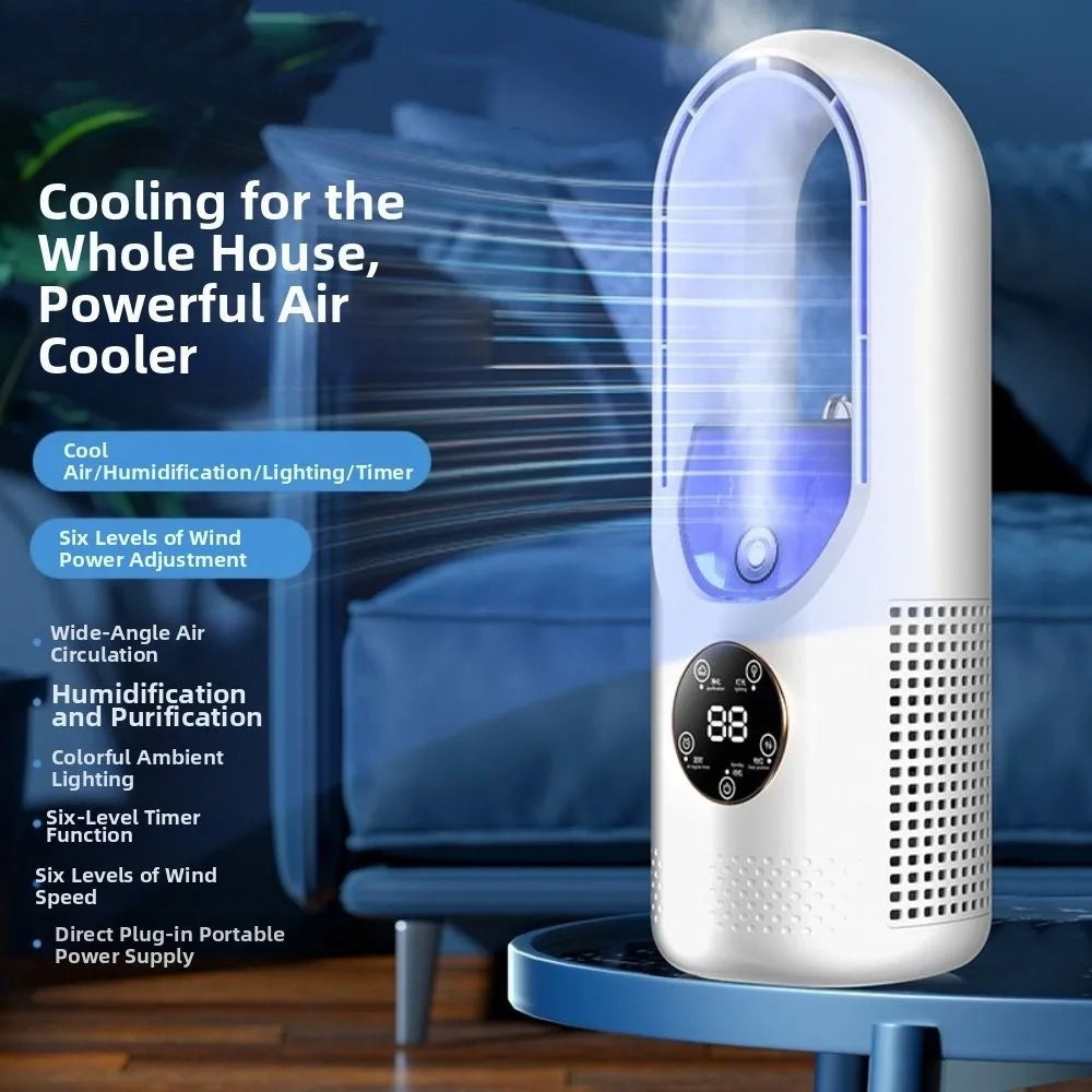 Bladeless Desktop Humidifying Fan – 6 Speed, Timer & LED Light