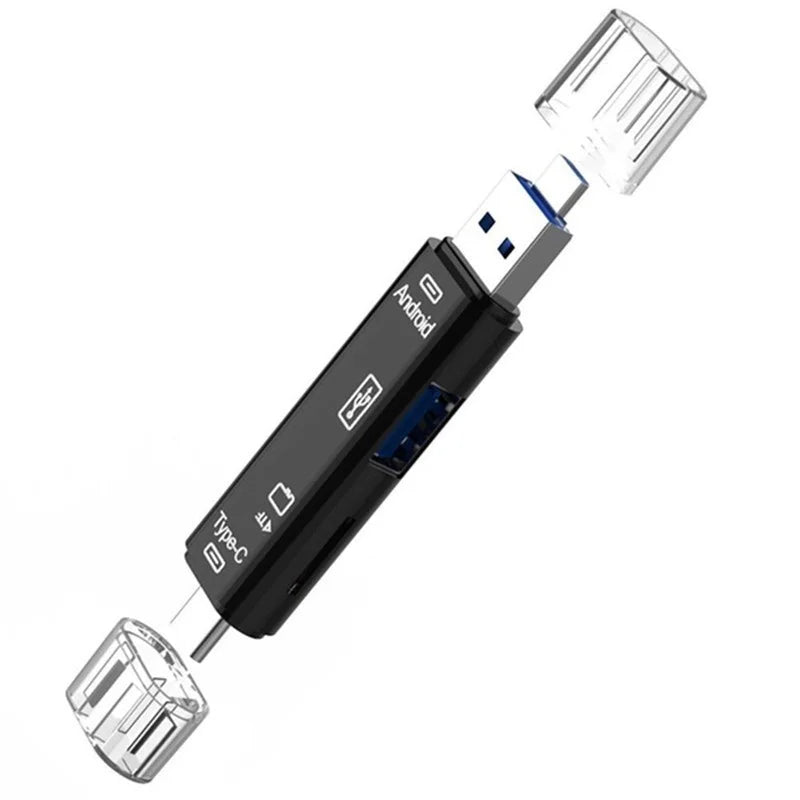5-in-1 USB OTG Card Reader – Type-C, Micro USB, SD & TF