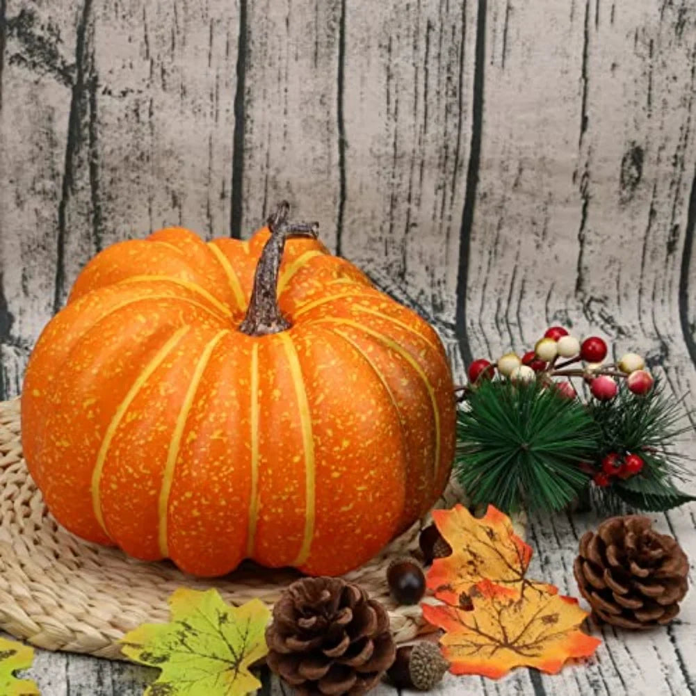 Artificial Decorative Pumpkins 17cm – Orange & White Fall Decor
