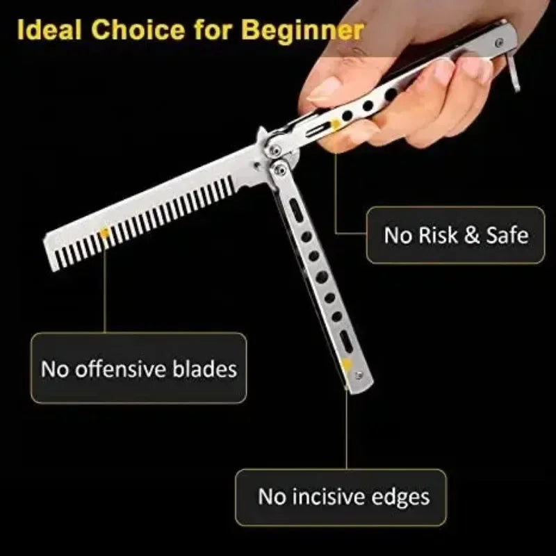 Foldable Butterfly Comb – Stainless Steel Beard & Hair Styling