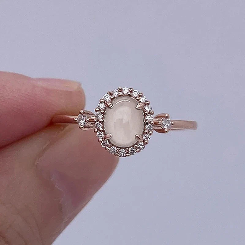 Huitan Rose Gold Imitation Opal Ring – Women's Wedding Band