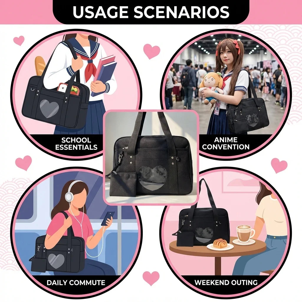Anime JK Style Tote Bag – Cute Floral Sweetheart School Bag