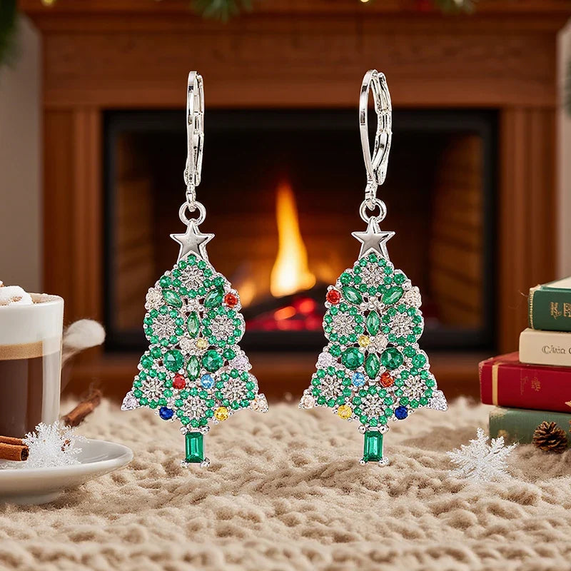 Huitan Christmas Tree Dangle Earrings – Cubic Zirconia