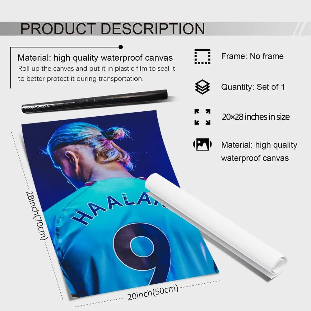 Haaland No.9 Canvas Wall Art – Unframed Football Poster