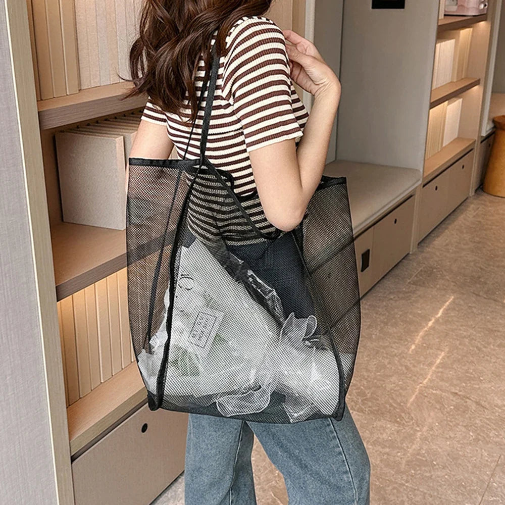Large Mesh Beach Bag with Zipper Pocket – Pool & Travel Tote