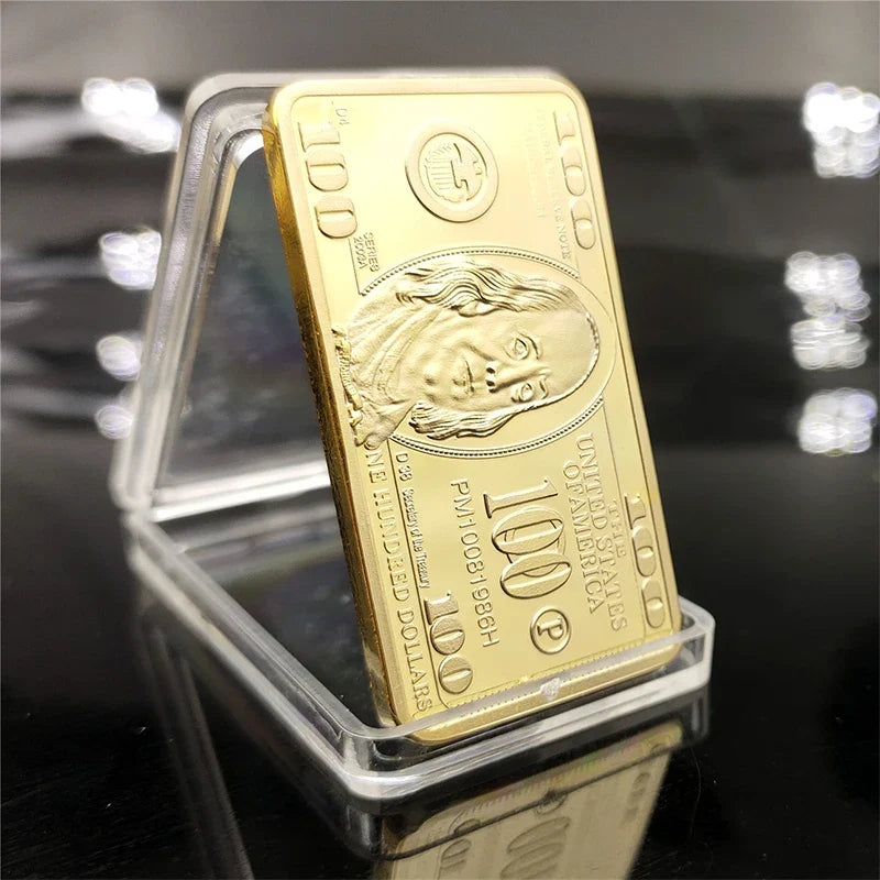 USA $100 Gold-Plated Novelty Bullion Bar Coin with Gift Box