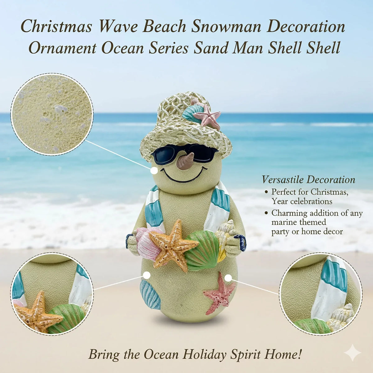 Christmas Beach Snowman Ornament | 18cm Ocean Theme Resin Decor