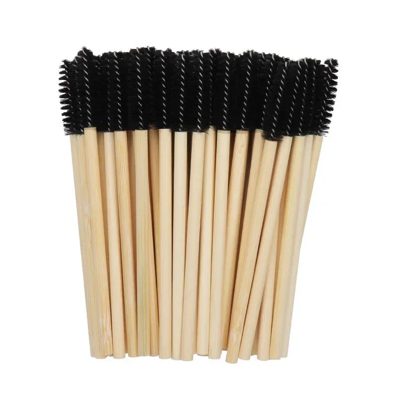 50pcs Disposable Mascara Wands & Eyebrow Brushes | Bamboo Handle