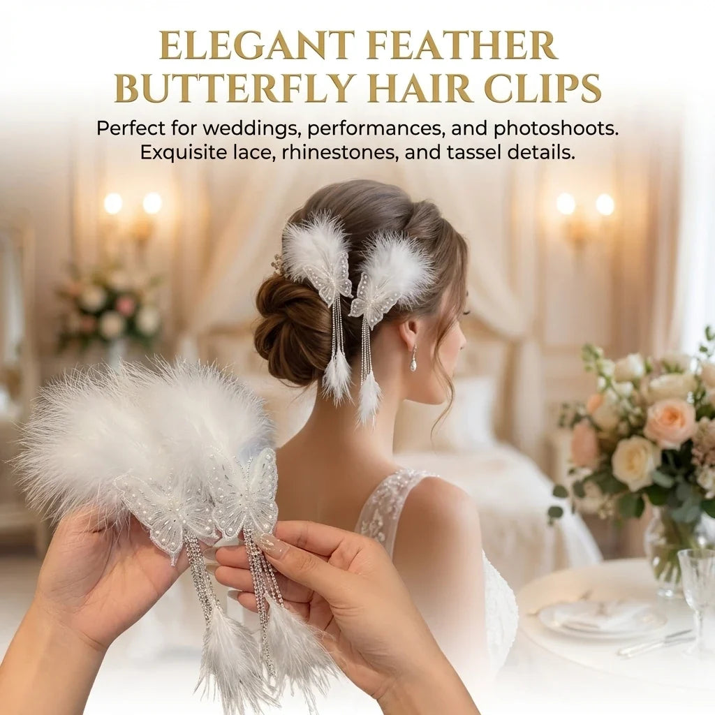 Feather Butterfly Hair Clip – Elegant Fringe Headwear for Women