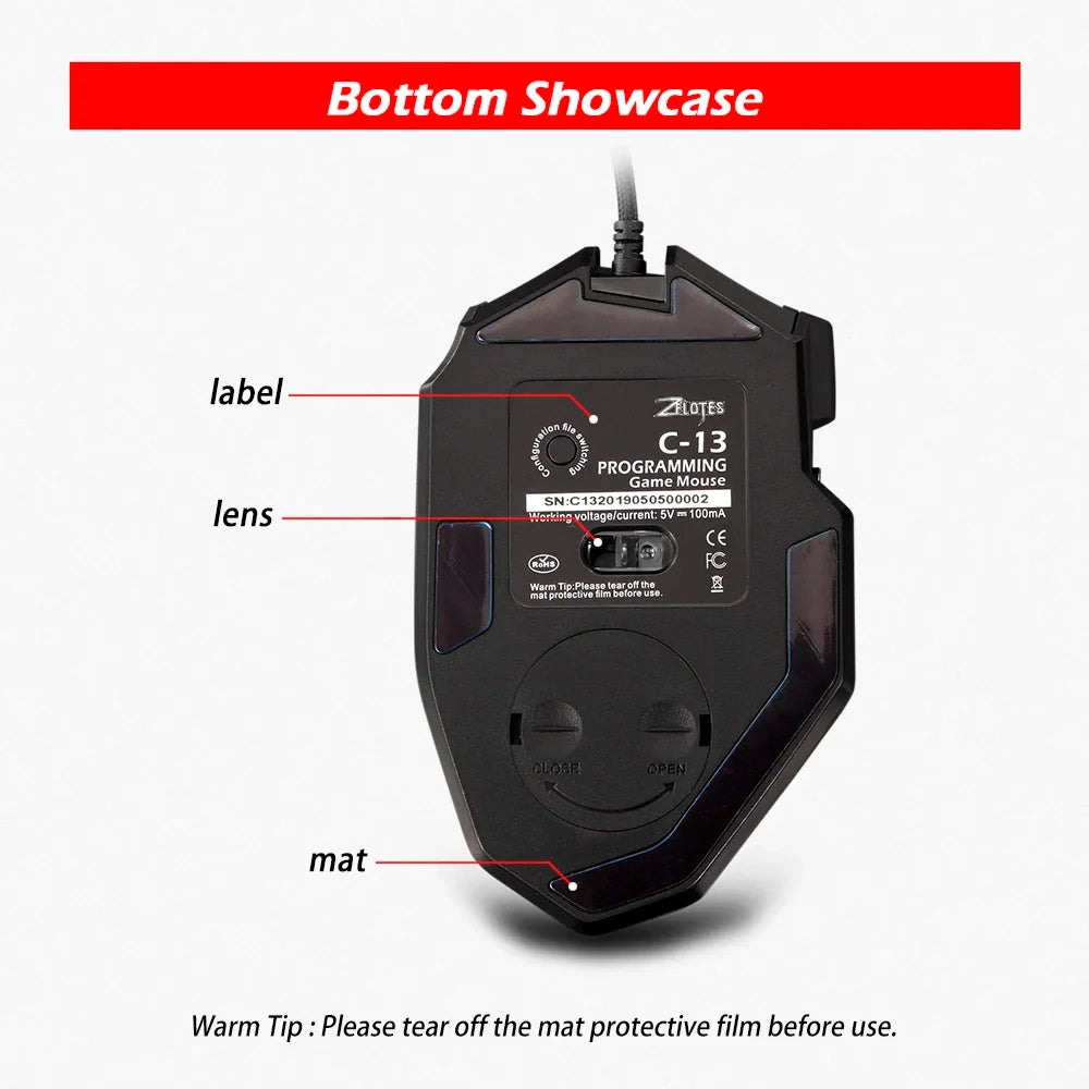 Zelotes C-13 Wired Gaming Mouse 13 Keys 10000 DPI RGB 128KB
