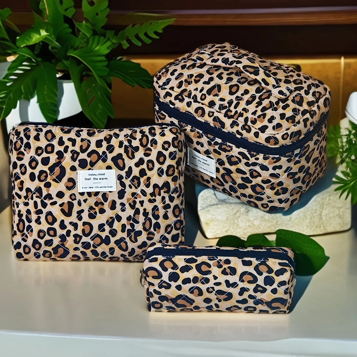 European American Ins Leopard Print Makeup Bag Double Layer Large