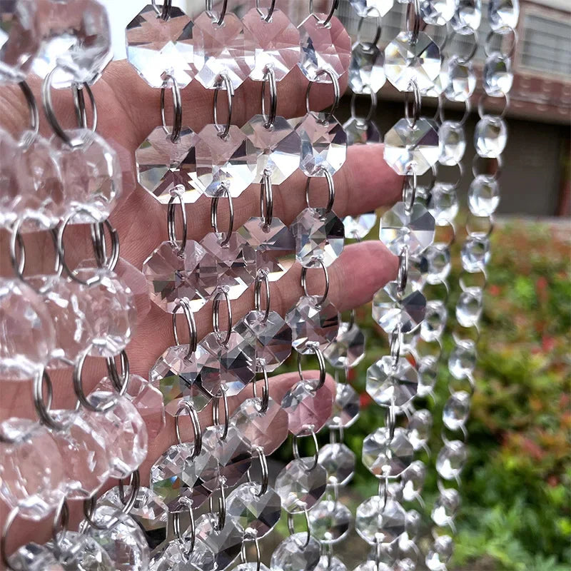 Long Octagon Beads Silver Rings Hooks Crystal Chandelier Chain