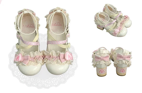 Women's Lolita Mary Jane Heels – Lace Strawberry Bowknot Pumps