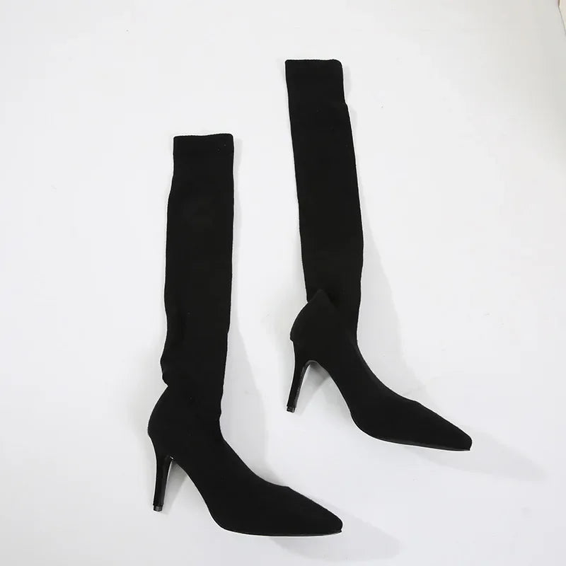 Women's Over-the-Knee Stretch Sock Boots | Pointed Toe Heel