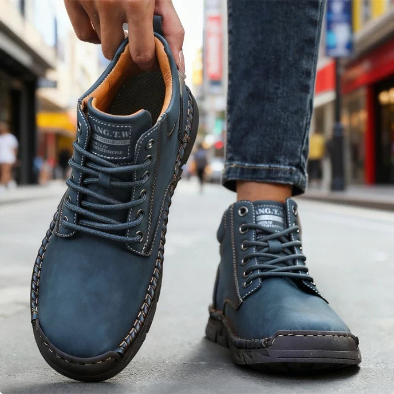 DQTBE Men's Lace-Up Leather Casual Sneakers | Breathable Flats