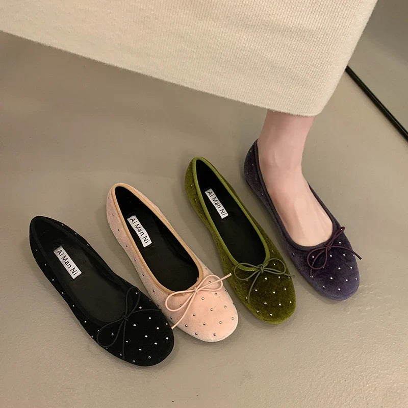 Vintage Suede Women's Ballet Flats – Slip-On Round Toe Shoes