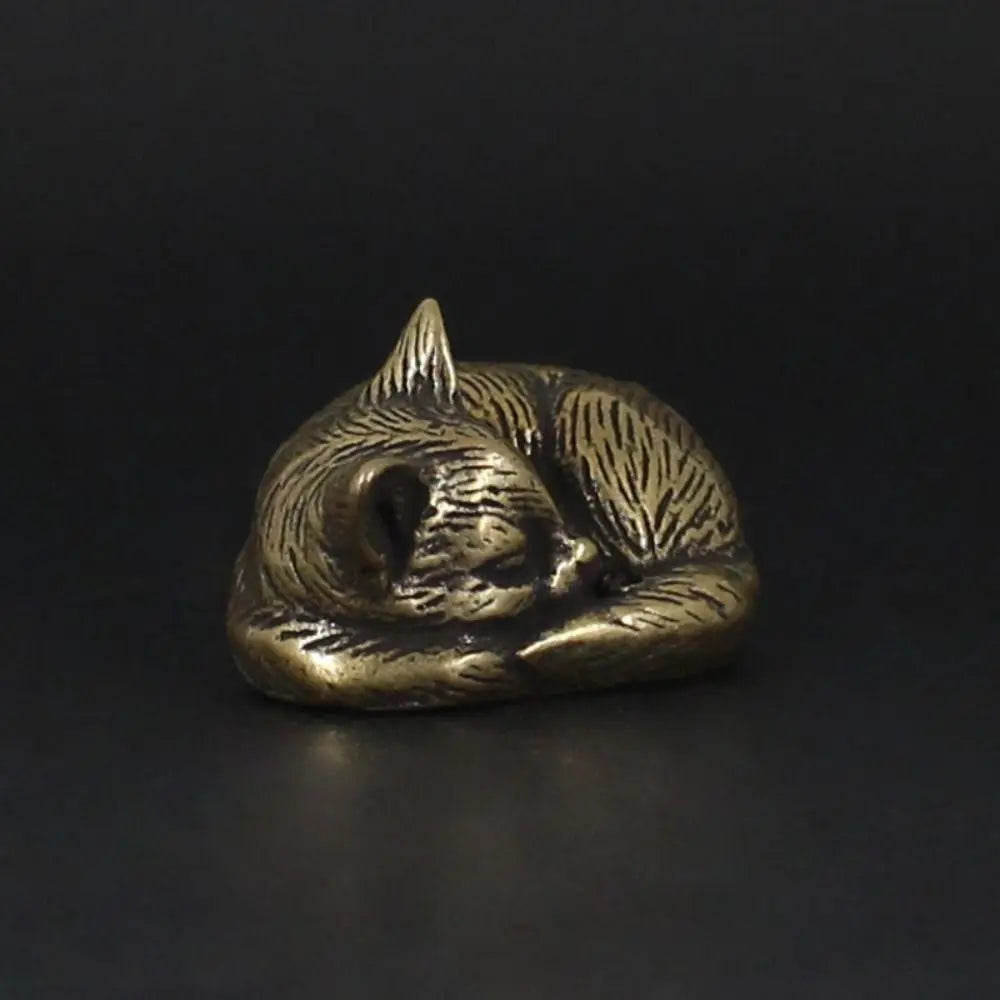 Brass Cat Figurine – Retro Mini Metal Tea Pet Statue Decor