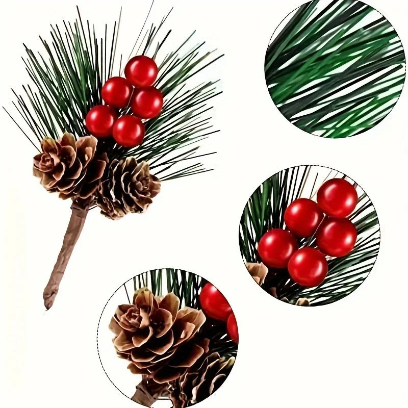 10-Pc Artificial Pine Cones & Red Berries – Christmas Decor