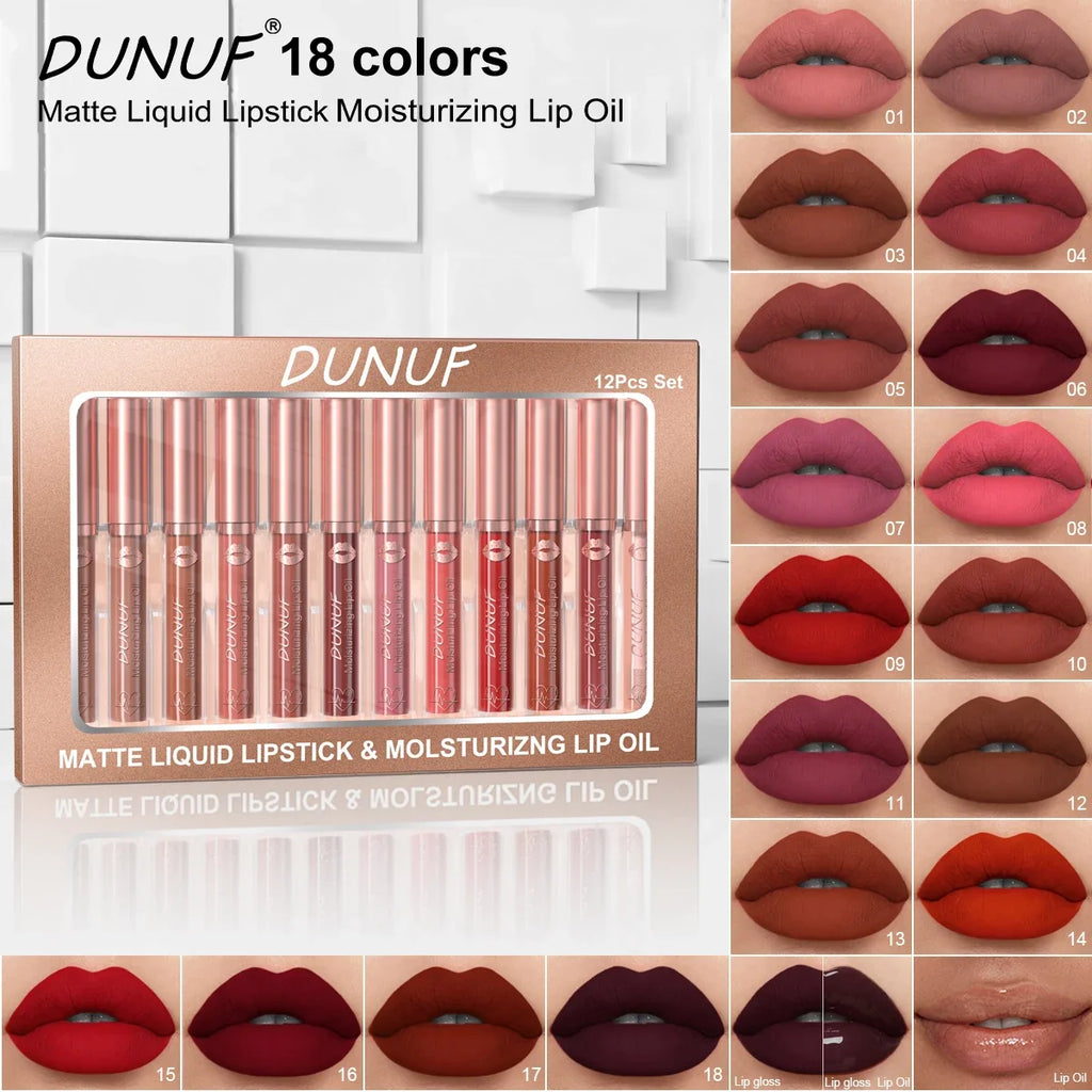 12-Pc Matte Lipstick Set – Waterproof & Long-Lasting Lip Gloss