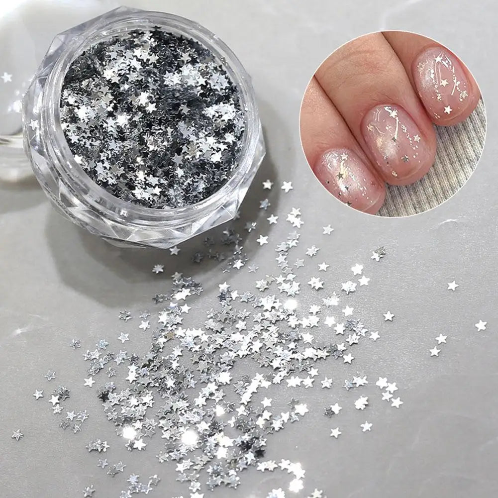 Silver Star Nail Glitter Sequins – Shiny Flakes & Charms